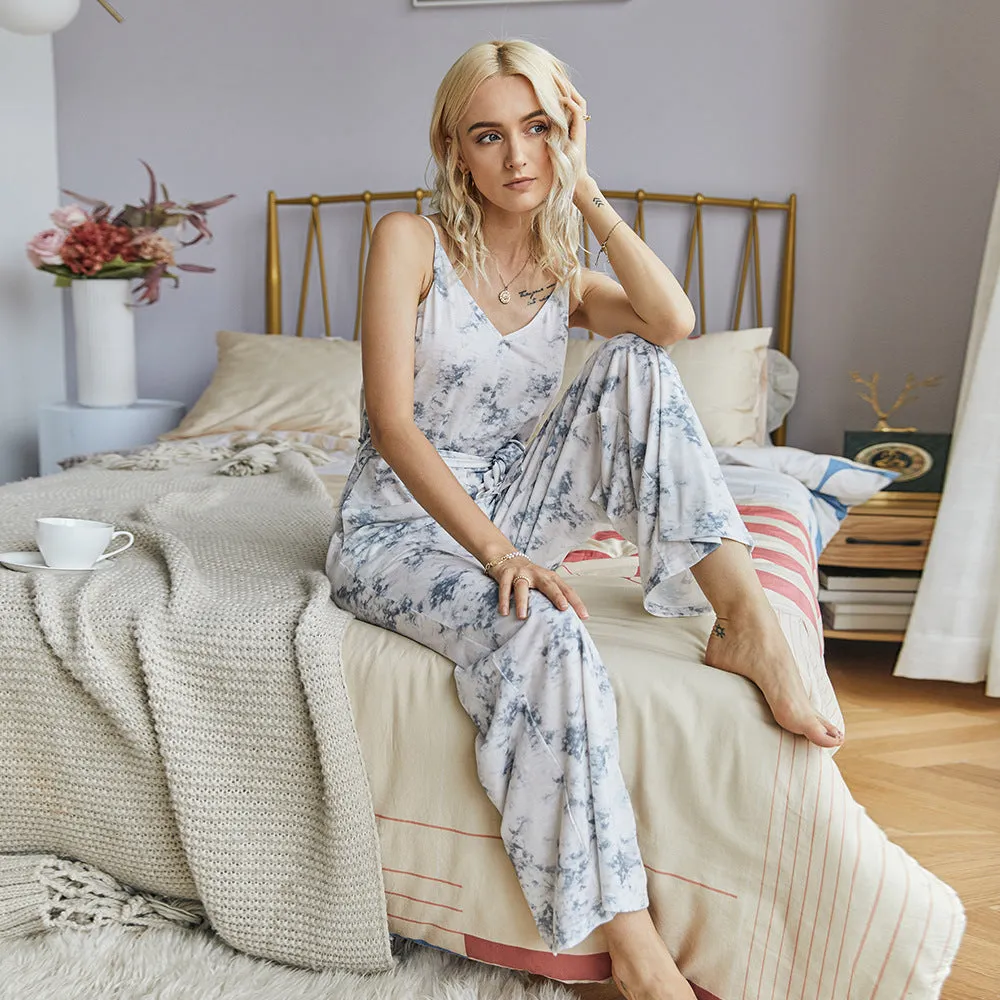 Suspenders Tie Dye Casual Lace-up Jumpsuit Loungewear Rompers