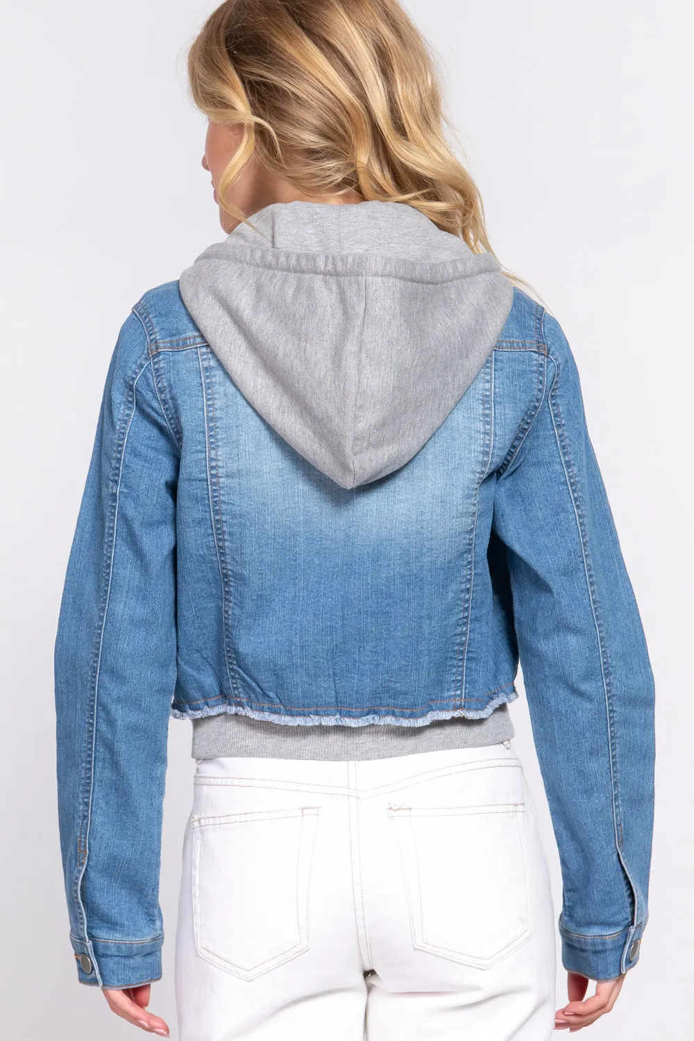 Terry Hoodie Denim Jacket Long Sleeves