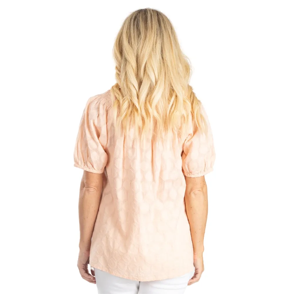 Textured Puff Sleeve Peasant Top