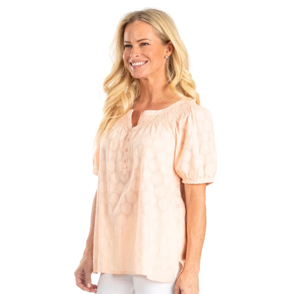 Textured Puff Sleeve Peasant Top