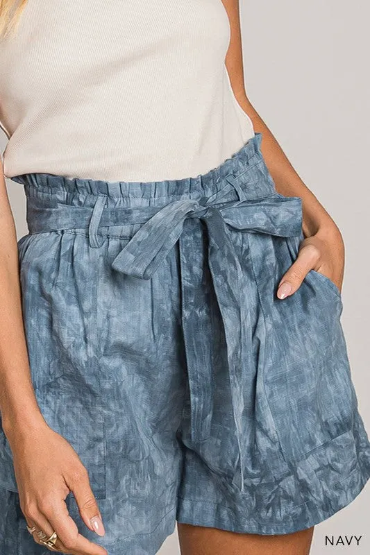 Tie Dye Printed Casual Shorts With Belt