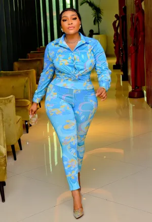 Timeless Treasures- 2pcs LONG SLEEVE Blouse and Leggings Set (New)