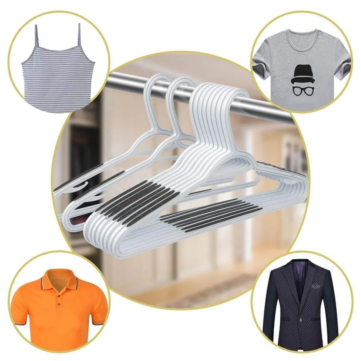 TIMMY Plastic Hangers 40 Pack Heavy Duty Clothes Hangers with Built-in Grip Non-Slip Pads Space Saving Super Lightweight Organizer for Closet Wardrobe,Perfect for Blouses Shirts and More(White&Grey)