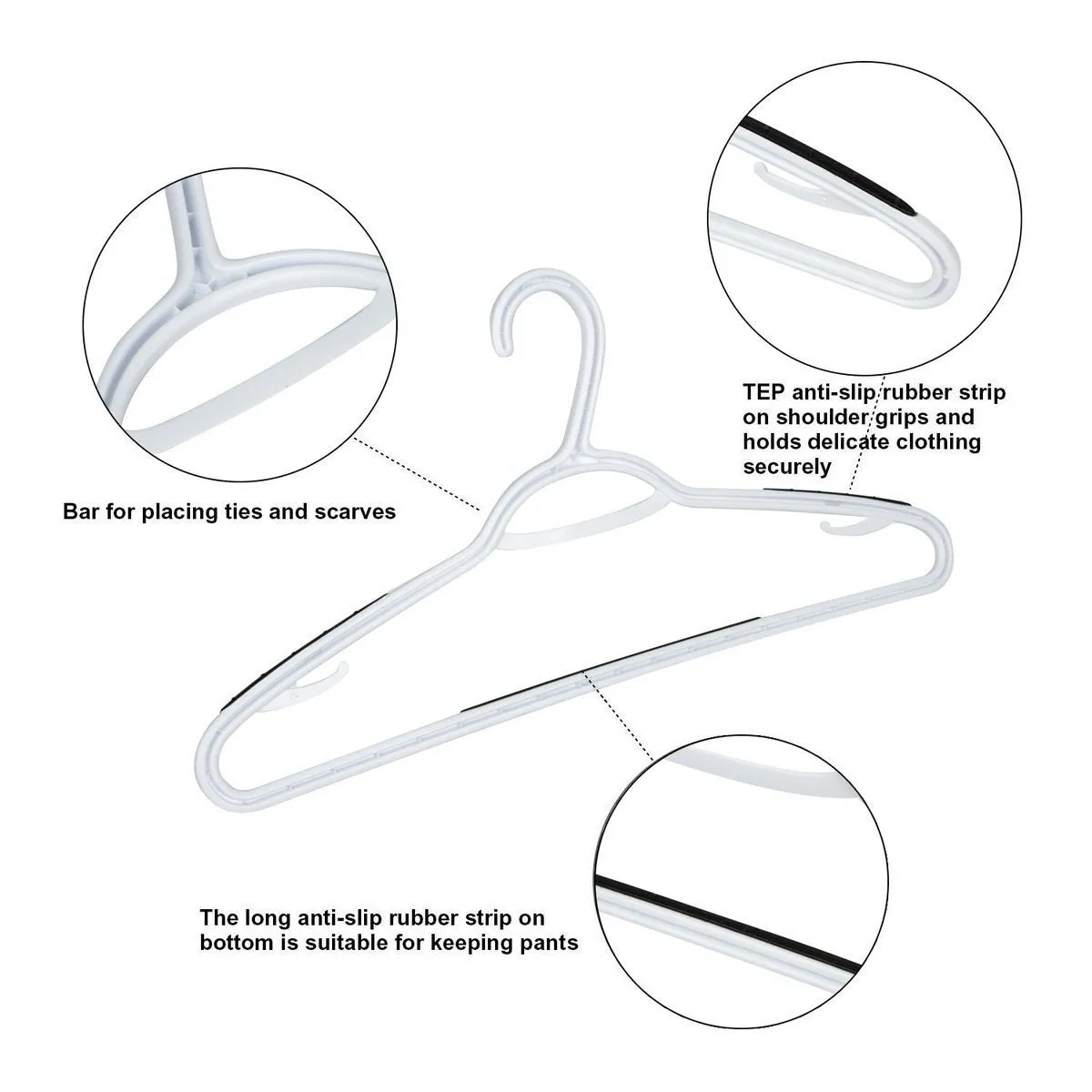 TIMMY Plastic Hangers 40 Pack Heavy Duty Clothes Hangers with Built-in Grip Non-Slip Pads Space Saving Super Lightweight Organizer for Closet Wardrobe,Perfect for Blouses Shirts and More(White&Grey)