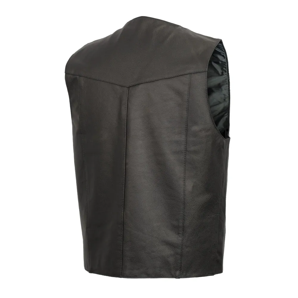 Top Shot Men's Motorcycle Western Style Leather Vest - Extreme Biker Leather