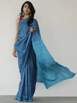 Tussar Handloom Silk Hand Painted Saree in Metallic Blue - S031702533