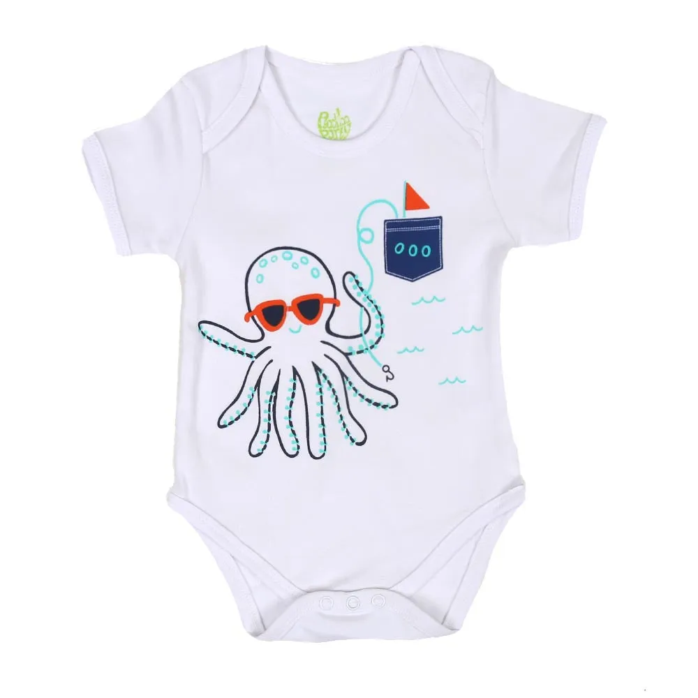 Unisex Romper Octopus  - White | Bachaa Party Baby Clothes Rompers