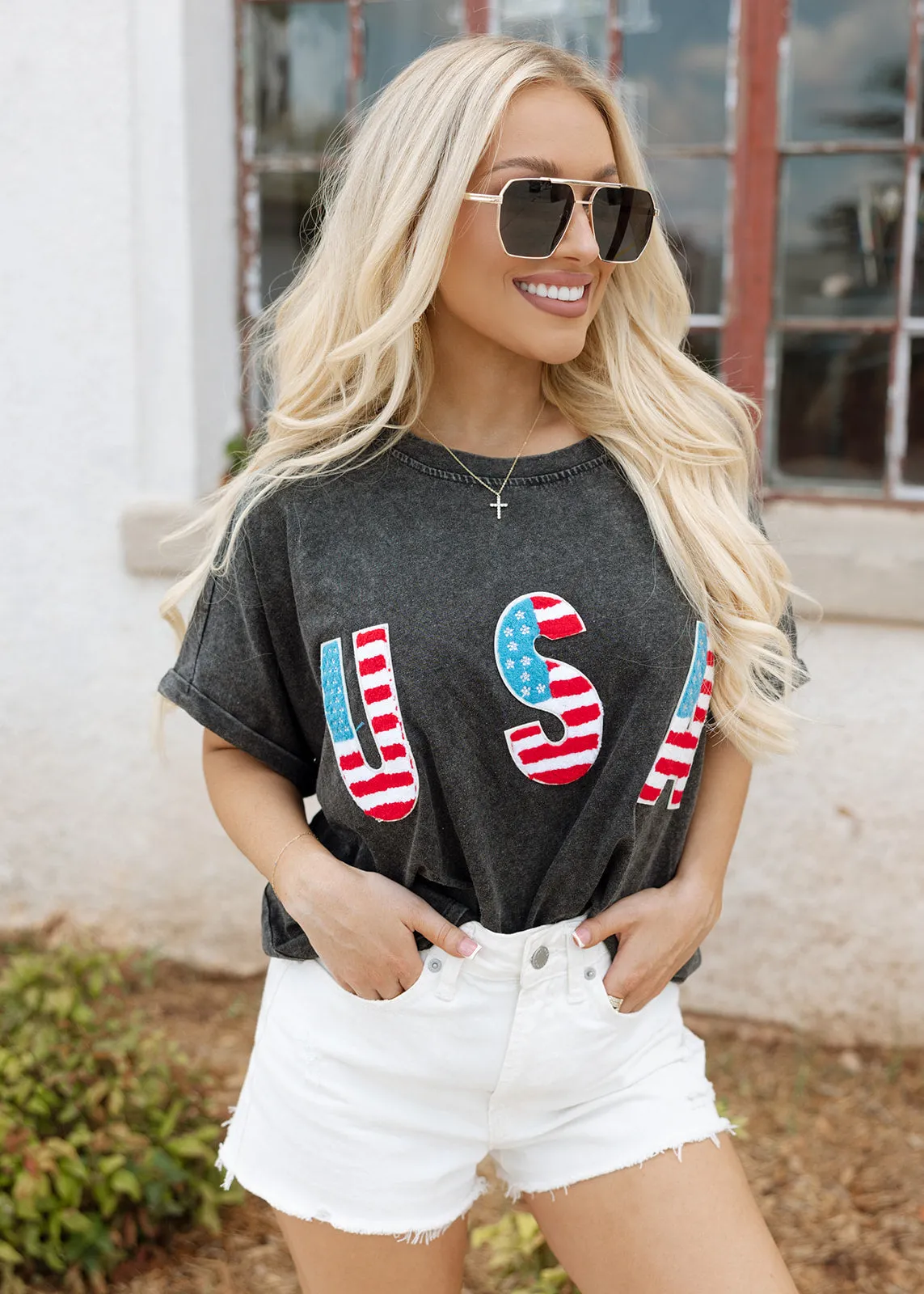 USA Patch Vintage Charcoal Tee