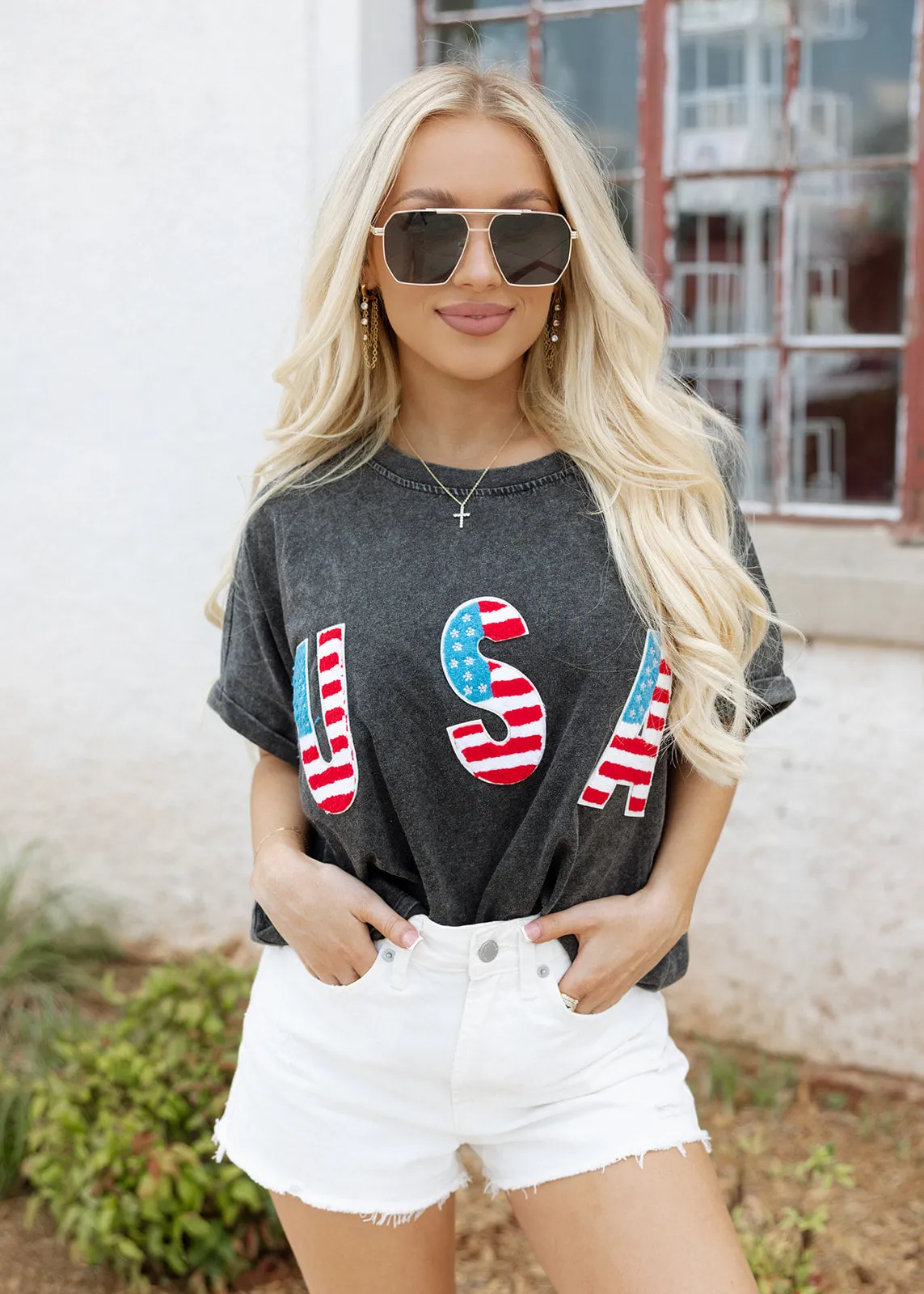 USA Patch Vintage Charcoal Tee