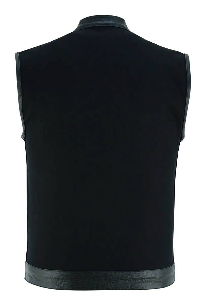 VB914L Denim Black Club Vest with Leather trims