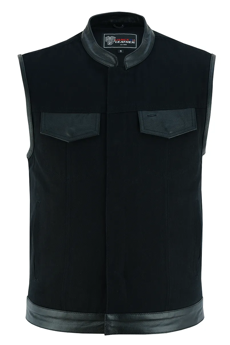 VB914L Denim Black Club Vest with Leather trims