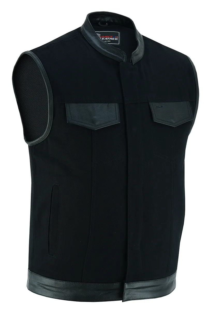 VB914L Denim Black Club Vest with Leather trims