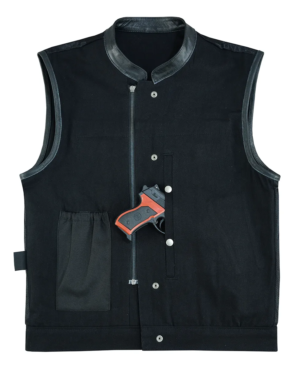 VB914L Denim Black Club Vest with Leather trims