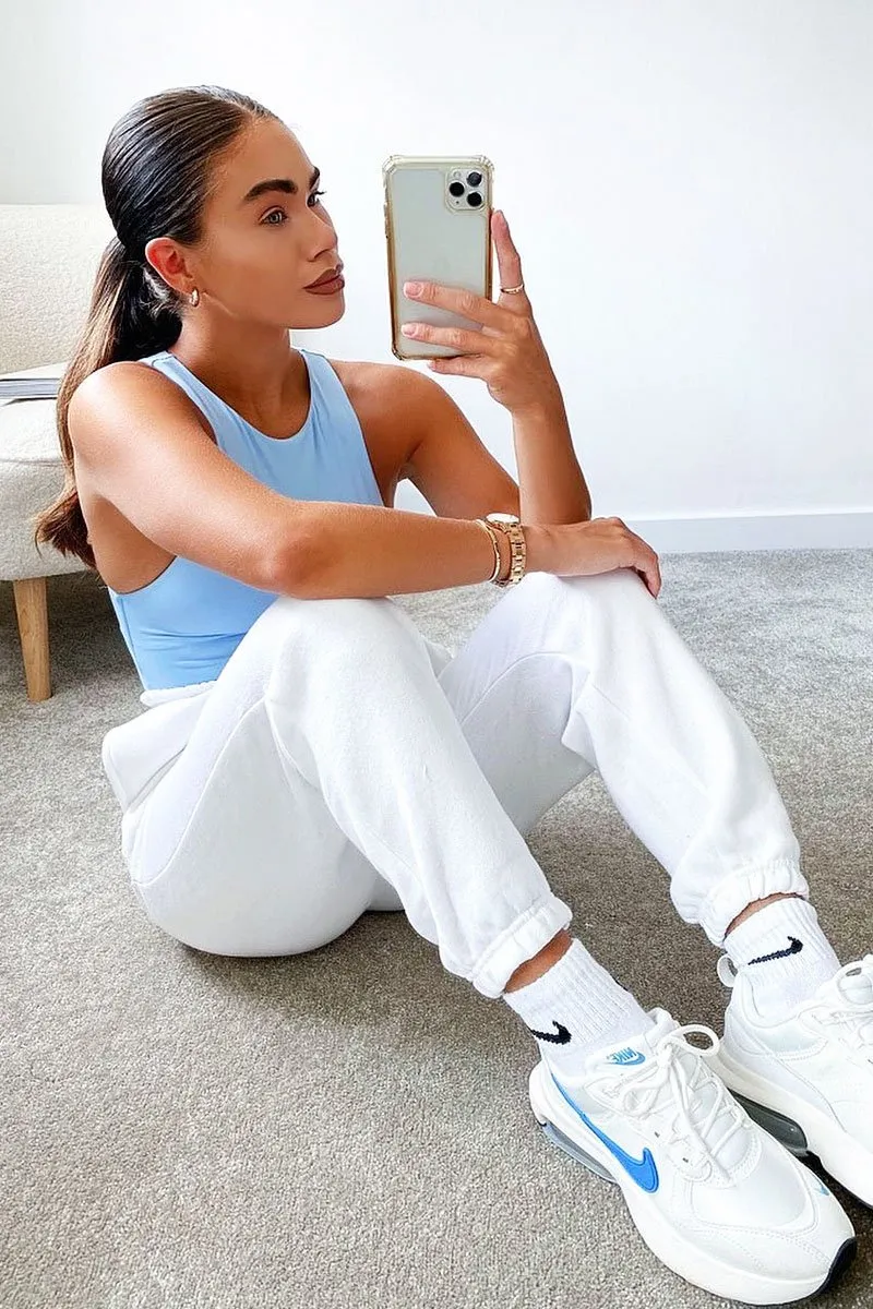 White Elasticated Tie Waist Joggers - Kamella