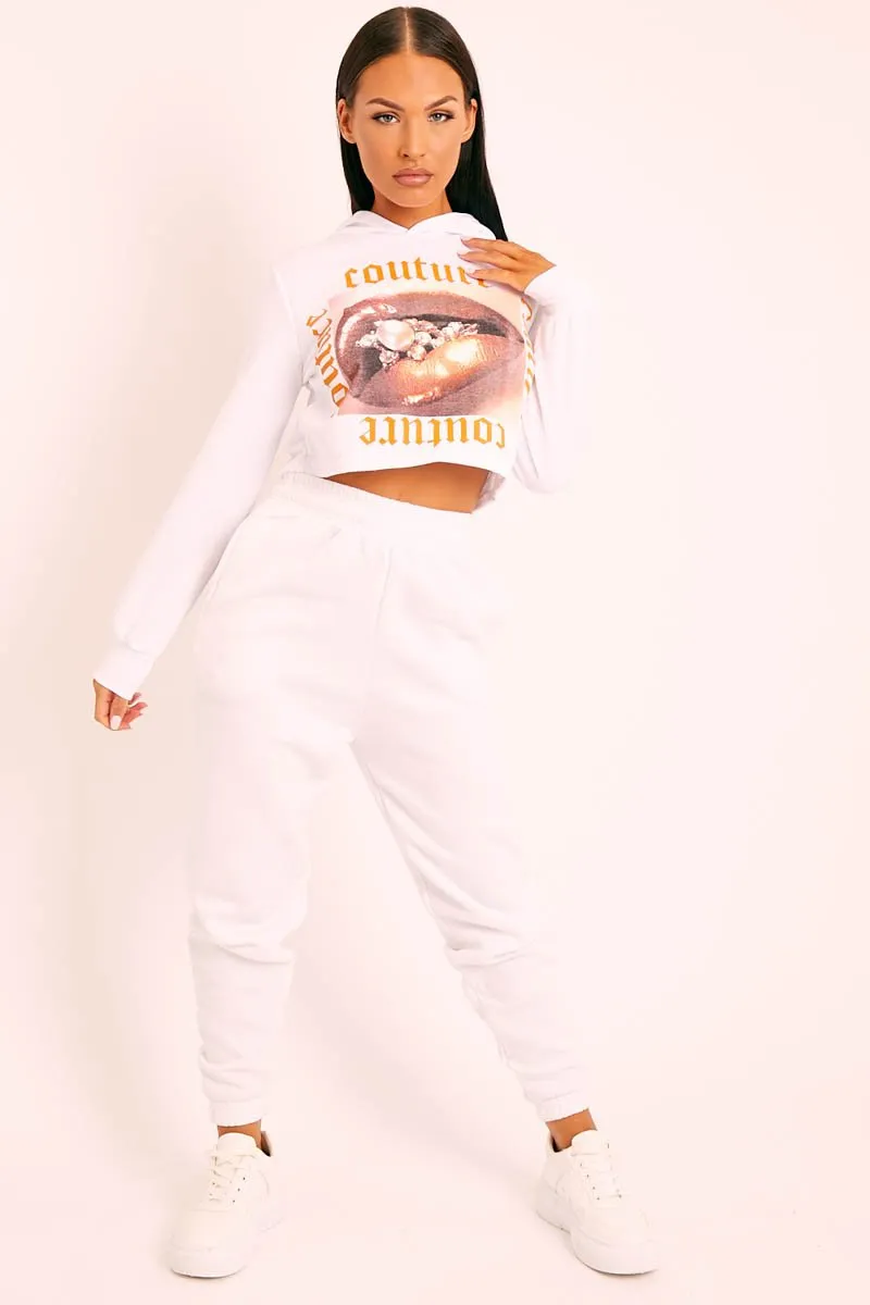 White Elasticated Tie Waist Joggers - Kamella