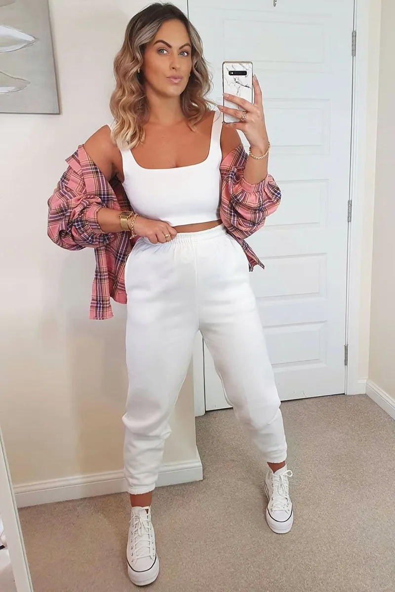 White Elasticated Tie Waist Joggers - Kamella