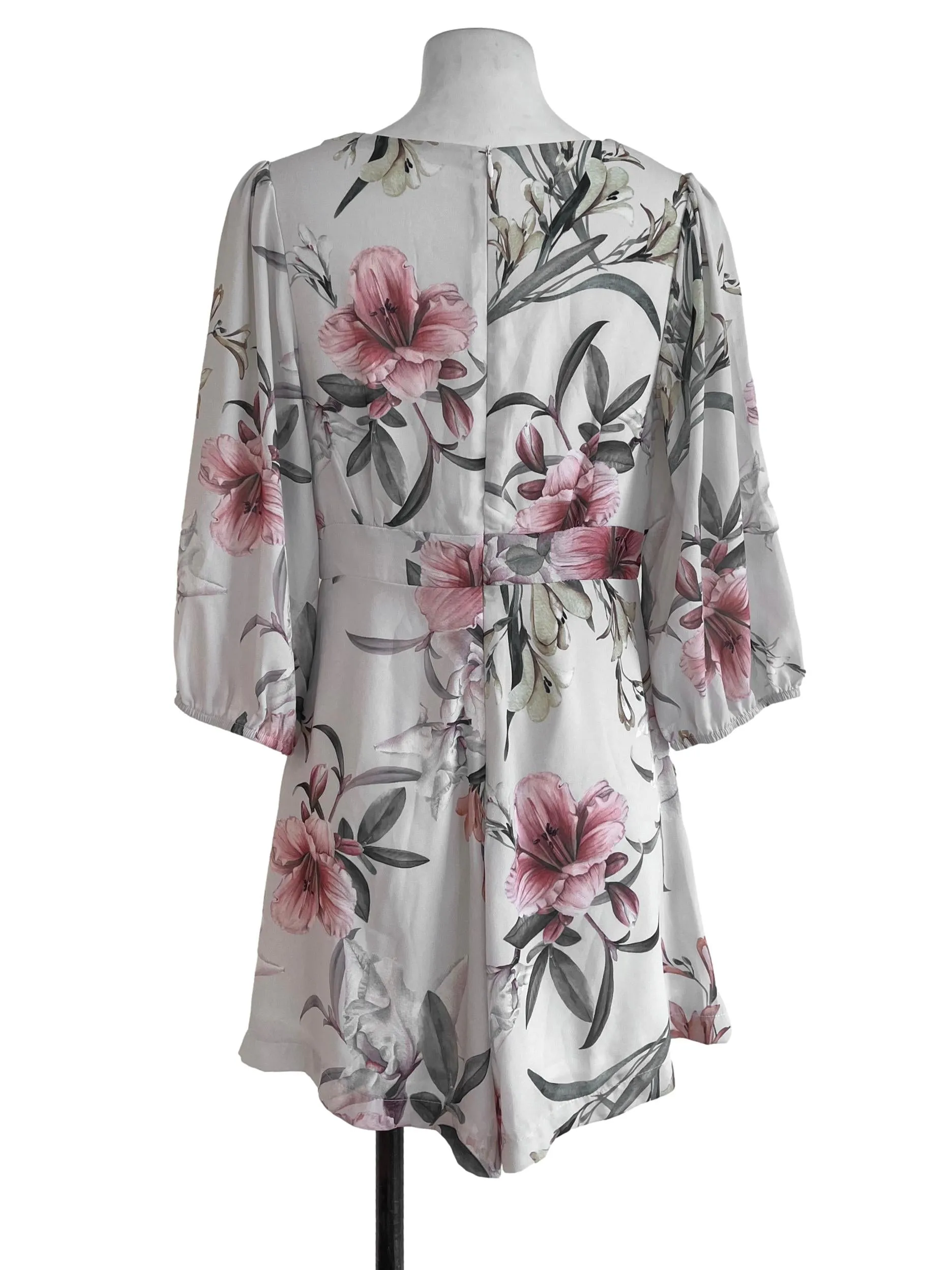 White V Neck Flower Printed Romper