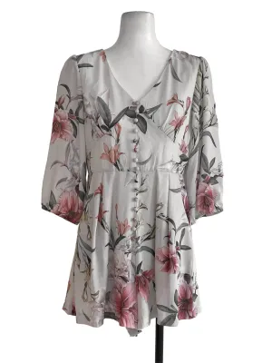 White V Neck Flower Printed Romper