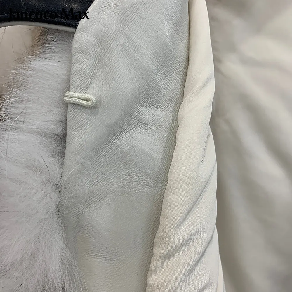 Winter Women Genuine Sheepskin Leather Fur Vests Fluffy Real Fox Fur Gilets