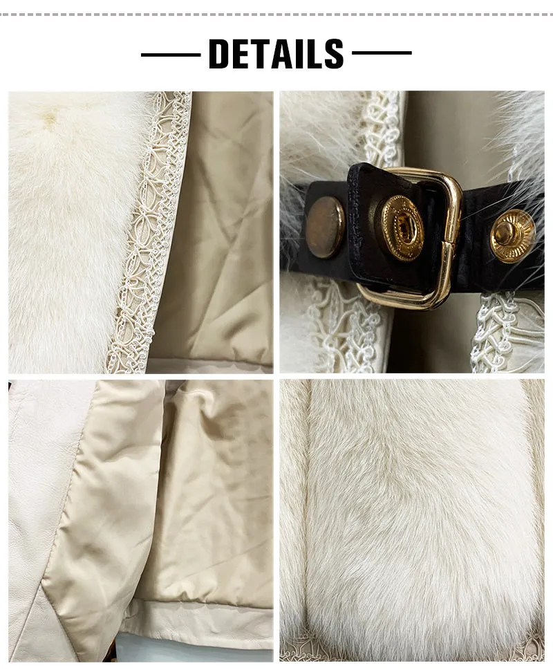 Women Black Fox Fur Vest with Sheepskin Leather