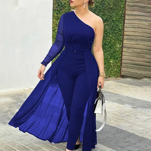Women Fashion Elegant Long Sleeve Partywear Jumpsuits Formal Party Romper Sheer Mesh Slinky Party Jumpsuit