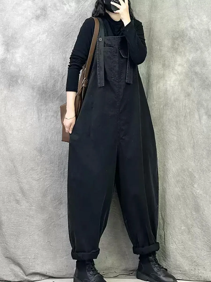 Women Spring Casual Pure Color Loose Jumpsuits