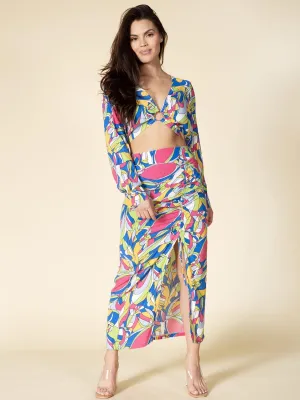 WOMEN'S LONG SLEEVE CROP TOP & MIDI SKIRT PRINTED 2PC. SET