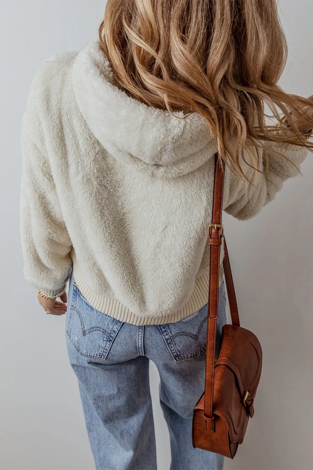 Womens White Plush Hoodie