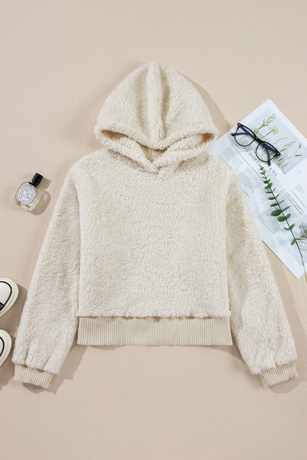 Womens White Plush Hoodie