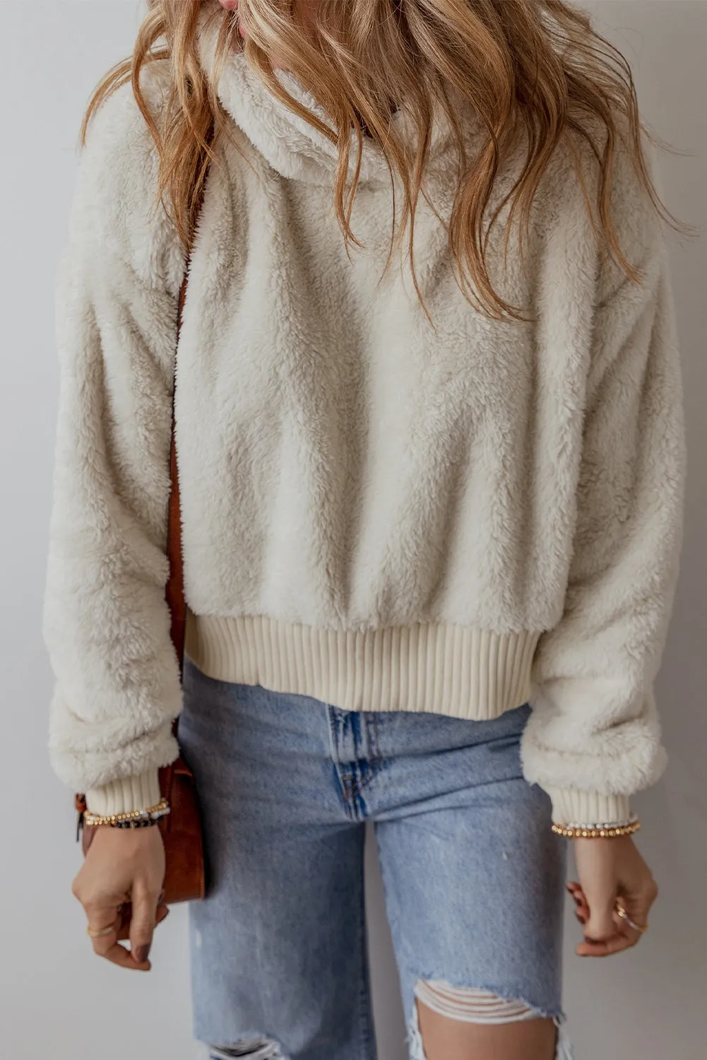 Womens White Plush Hoodie