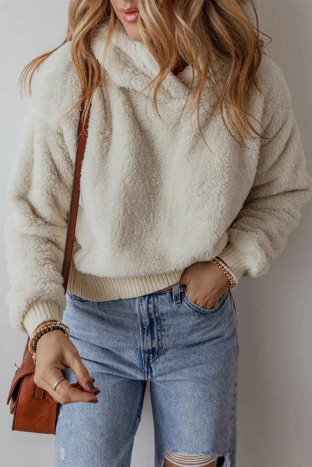 Womens White Plush Hoodie