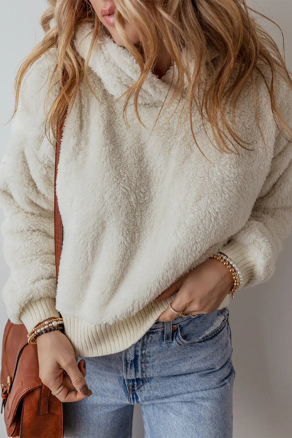 Womens White Plush Hoodie