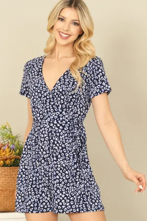 WRAP SIDE TIE SHORT SLEEVE PRINTED ROMPER